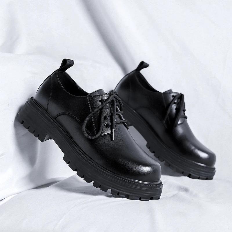 FashionFashionable Brand Men's Genuine Leather British Style Thick Bottomed Workwear Shoes Men's Comfortable Large Toe Leather Shoes