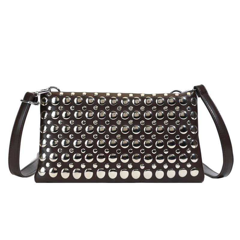 Punk Rivet Crossbody Bags for Women Soft PU Leather Shoulder Bag Luxury Studded Purses and Handbags Square Phone Flap Clutch NEW
