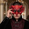Duivel Cosplay Prop in Vintage Stijl, Enge Halloween Demon Schuim Masker voor Volwassenen, Rode Halve Lichtgewicht PU Horror Gezicht Maskerade Accessoires met