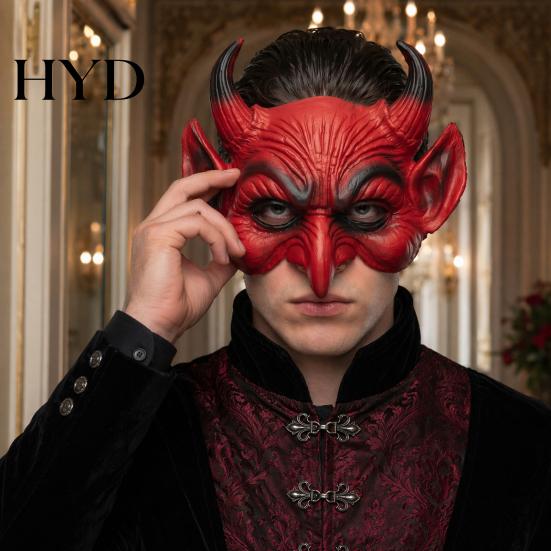 Duivel Cosplay Prop in Vintage Stijl, Enge Halloween Demon Schuim Masker voor Volwassenen, Rode Halve Lichtgewicht PU Horror Gezicht Maskerade Accessoires met
