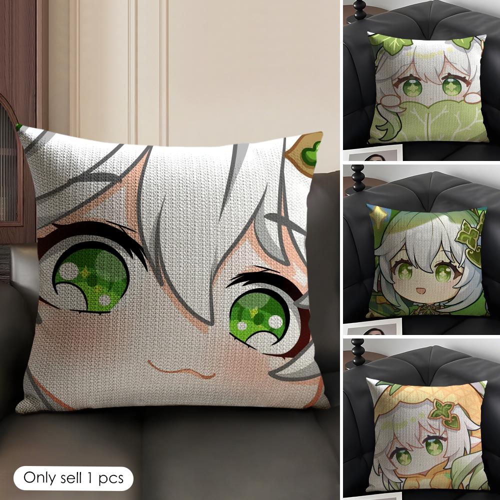 Nahida Cute Genshin Impact Cushion Cover Natural Linen Organic Fabric DoubleSided Printing Sofa Home Decor Gift Pillow Case