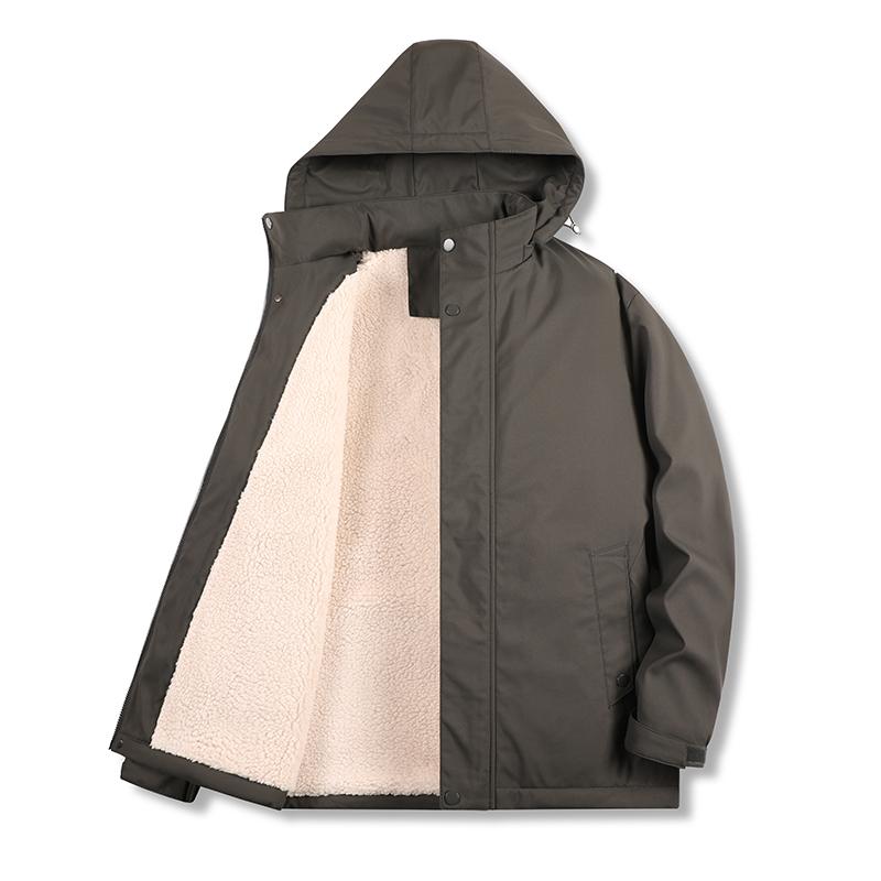 Winter Thick Windbreaker with Added Fleece, Men's Hooded Windproof Jacket, Lamb Fleece Warm Jacket, Men's Windproof Jacket
