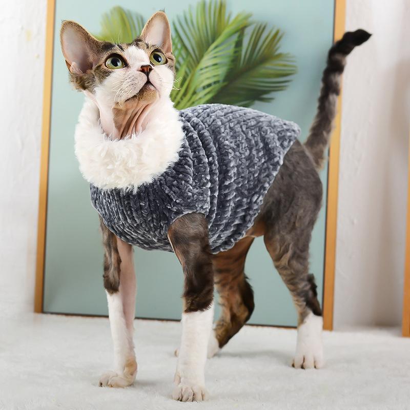 Devon Rex Thickening Plush Coat Cat Sweater Costume Sphynix Clothes Katten Sphynx Pullover Clothing Products for Winter Outwear