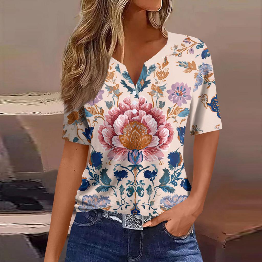 Women's Blouse Fashionable And Casual Short-Sleeved Printed T-shirt Top