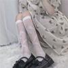 Süße Schleife Jacquard Lolita Kniehohe Weiße Seidensocken für Damen | JK Stil Frühling-Sommer Dünne Wadensocken