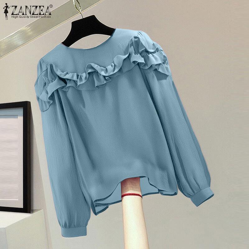 ZANZEA Women Loose Casual Round Neck Long Sleeve Blouse