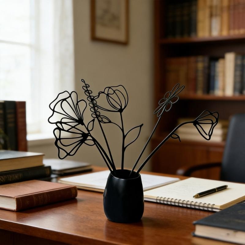 Künstliche Blumen mit langem Stiel für DIY-Blumenarrangements Schwarze Metallblumen Dekorative Gartenstecker Metall-Hofkunst