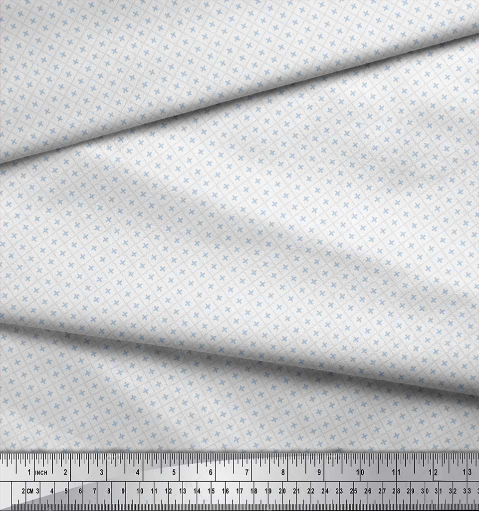 Soimoi Japan Crepe Satin Fabric Check Shirting Print Fabric by Metre 42 Inch