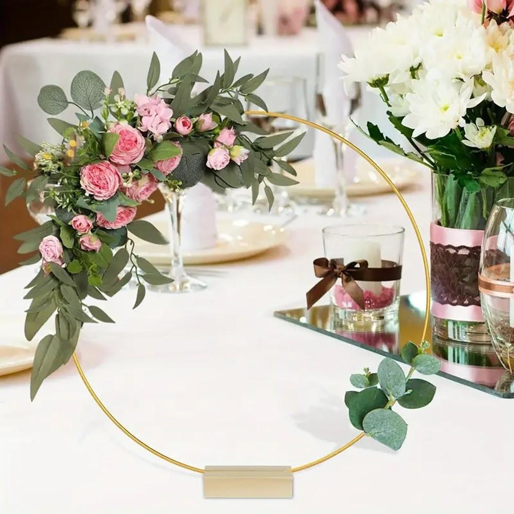 Wooden Base Wreath Iron Ring Iron Hoops 30cm Size Floral Hoop Centerpiece Golden Metal Gold Metal Decorative Round Wreath
