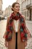 Black Scarf with a Colorful Leaf Pattern - Autumn Accent with a Touch of Exoticism