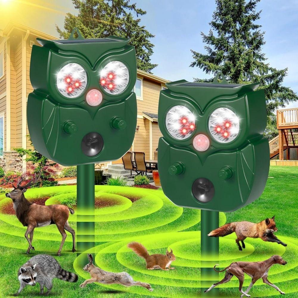 Owl Shape Ultrasonic Animal Repellant Solar Powered 14 LEDs Cat Dog Repellant Rechargeable Infrared Sensor