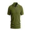 Men Solid Vertical Stripe Half Zip Turn Down Collar Short Sleeve Casual Large Size Polo T Shirt