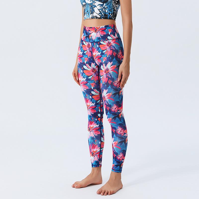 New Arrival Yoga Trousers with Floral Print Leggings High-Waisted, Form-Fitting, Buttock-Lifting Sports Fitness Trousers