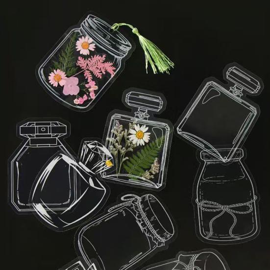 20/100 Pcs DIY Transparent Dried Flower Bookmarks Clear Pressed Flower Bookmarks with Tassels Self-Adhesive Jars Stickers