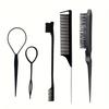 5pcs/set Hair Brush and Braid Set Tear Comb Brush Edge Brush Pointed Tail Comb Hair Braiding Styling Tool Hair Dyeing Comb Set