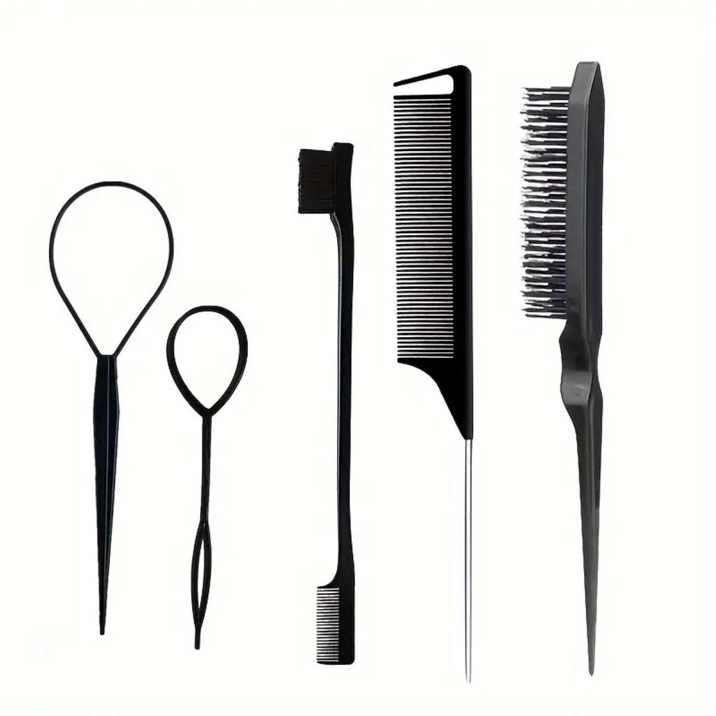 5pcs/set Hair Brush and Braid Set Tear Comb Brush Edge Brush Pointed Tail Comb Hair Braiding Styling Tool Hair Dyeing Comb Set