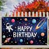 2D Boys Astronaut Birthday Backdrop, Planet & Star Banner, Space Themed Birthday Party Decor