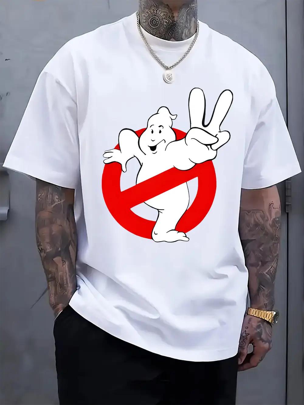 Ghost in Ghostbusters Print T-shirt - Casual Crew Neck L