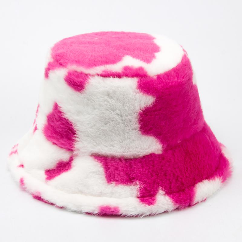 CNTANG New 2024 Women Bucket Hat Autumn And Winter Warm Cow Print Plush Fashion Panama Casual Hats For Ladies Fisherman Caps