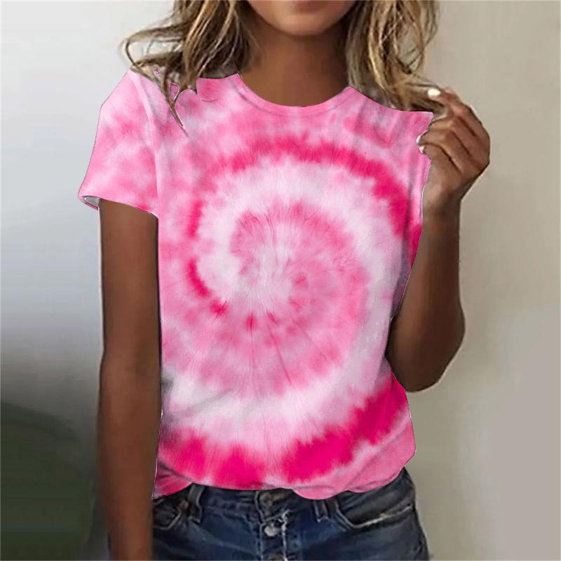 Camisetas de Manga Corta con Cuello Redondo para Mujer con Estampado 3D de Patrón Tie Dye Colorido Y2k Harajuku Camisetas Oversize Tops Ropa Femenina