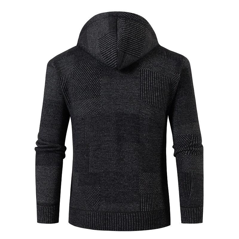 Pull à capuche pour homme, veste décontractée en tricot à carreaux, empilée et épaissie, nouveau cardigan d'automne et d'hiver