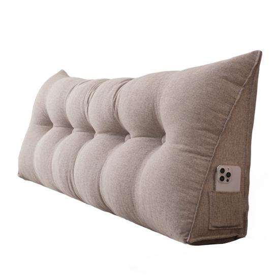 Headboard Pillow with Side Pocket Linen Triangular Headboard Wedge Cushion Bed Bolster Cushion for Shoulder Back Waist Support Dorm Home Bedroom