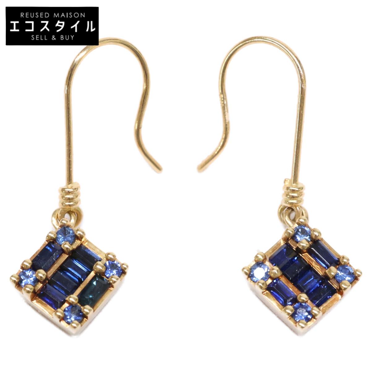 

BELLESIORA K18 Square Collection Sapphire Hook earring Yellow GoldUsed