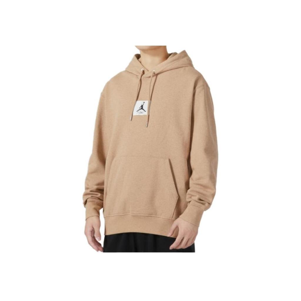 Jordan Logo Embroidered Drawstring Hooded Fleece Casual French Terry Loose Sweatshirt Men sweatshirt Khaki DQ7339-201