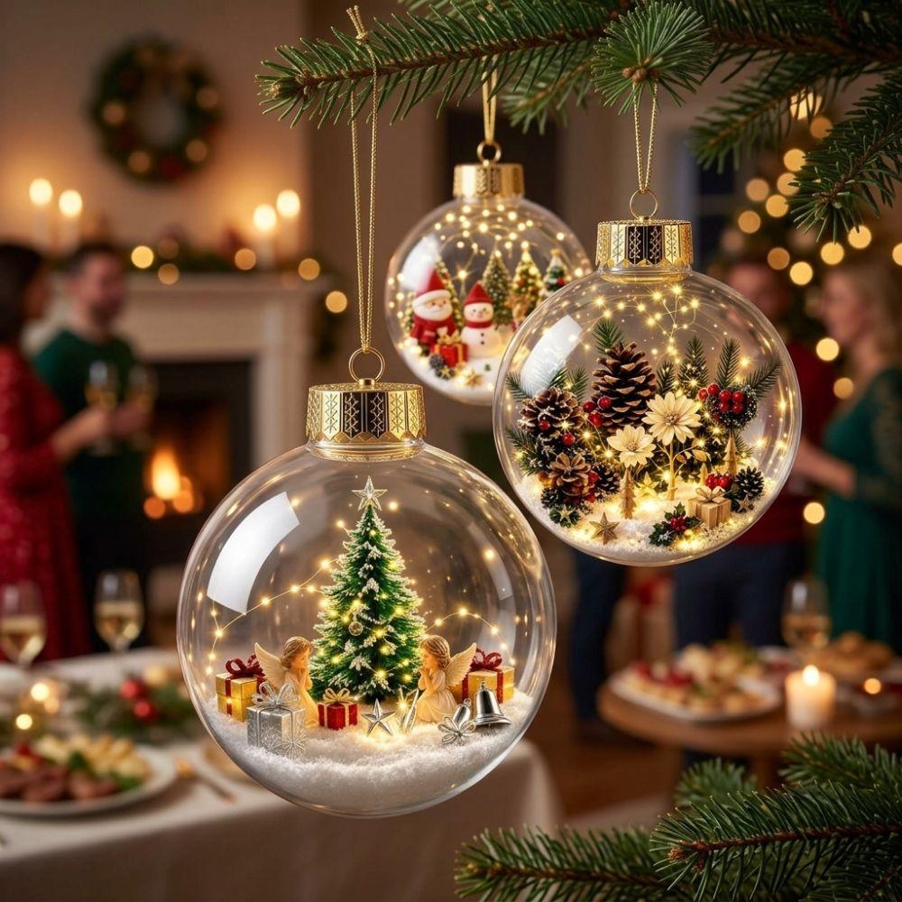 Clear Acrylic Lighted Christmas Ball Ornament Light-Up Tree Hanging Bauble Christmas Tree Decor
