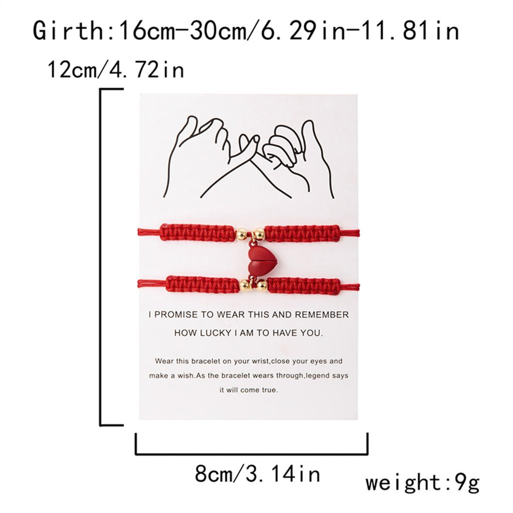 2Pcs/Set Magnetic Heart Attract Couples Love Bracelets For Women Men Handmade Braided Rope Adjustable Wristband Bracelet Jewelry