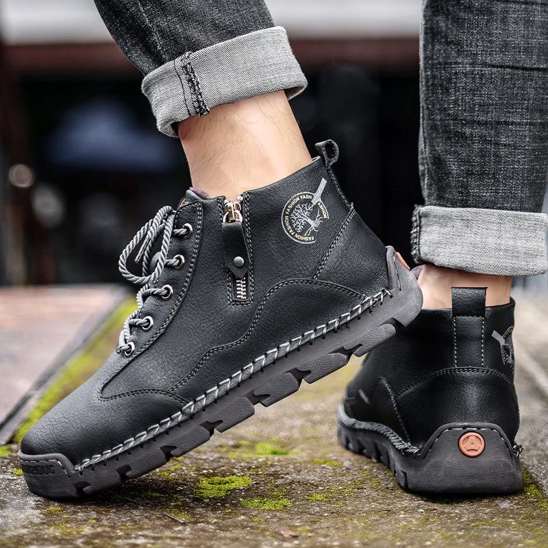 Große Größen, lässige Lederschuhe für Herbst und Winter, Herren-Outdoor-Retro-Stiefel aus Rindsleder, 20252025