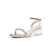 Coarse-heeled sandals women's summer new mid-heeled rhinestone high-end silver one-word strap beautiful high heels