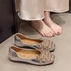 Square Head Flat Shoes Women's 2025 New Spring and Summer French Full Diamond Fairy Soft Sole Shallow Mouth Outer Wear Fashion Single Shoes Women