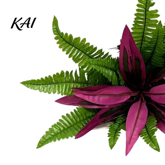 Faux Ferns for Wedding Backdrop UV-Resistant Artificial Fern And Red Dracaena Decorative Plants, Lifelike Full Lush Realistic Plastic Foliage
