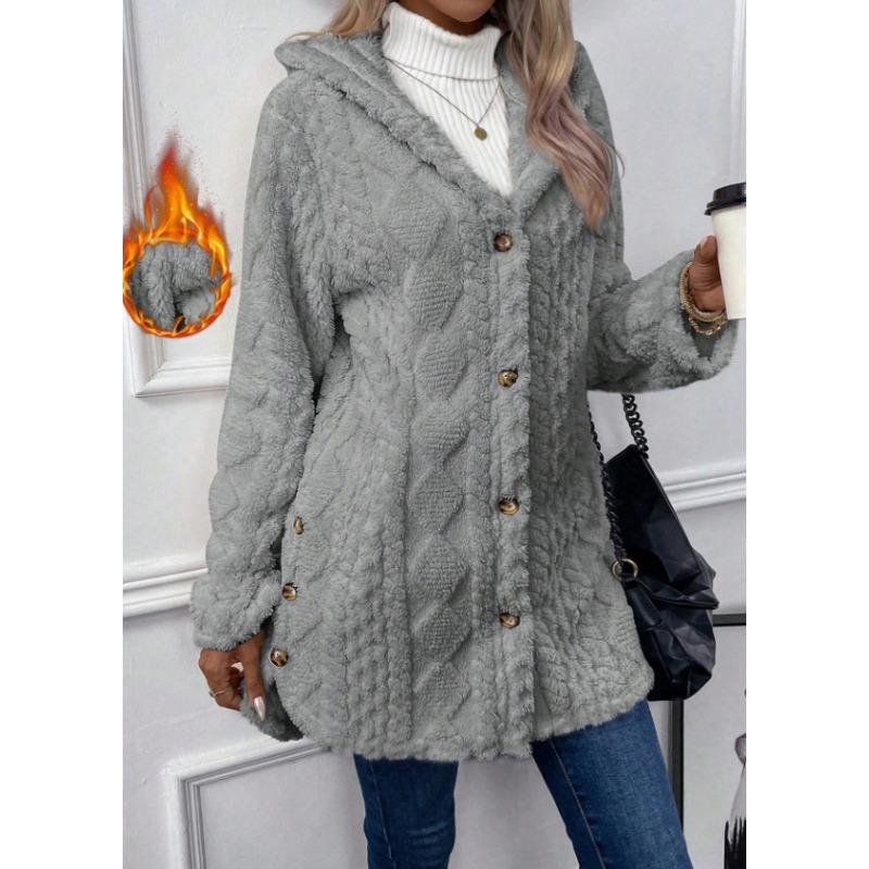 

Осенне-зимняя женская теплая и модная ромбовидная плюшевая куртка-кардиган с капюшоном XL серый