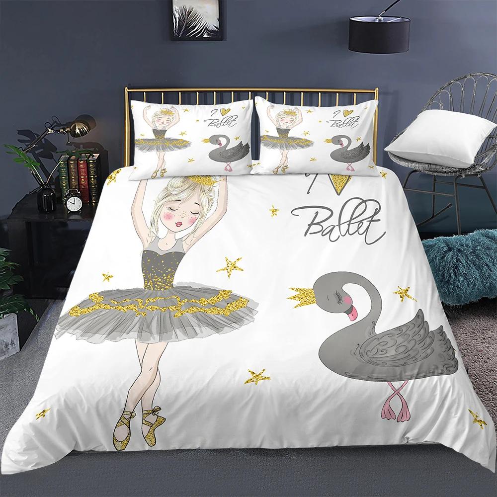 Carino Set Biancheria da Letto Principessa Ballerina Bambine Bambini 3 Pezzi Copripiumino Rosa Regalo di Compleanno per Bambine Decorazione Camera da Letto Misura Queen
