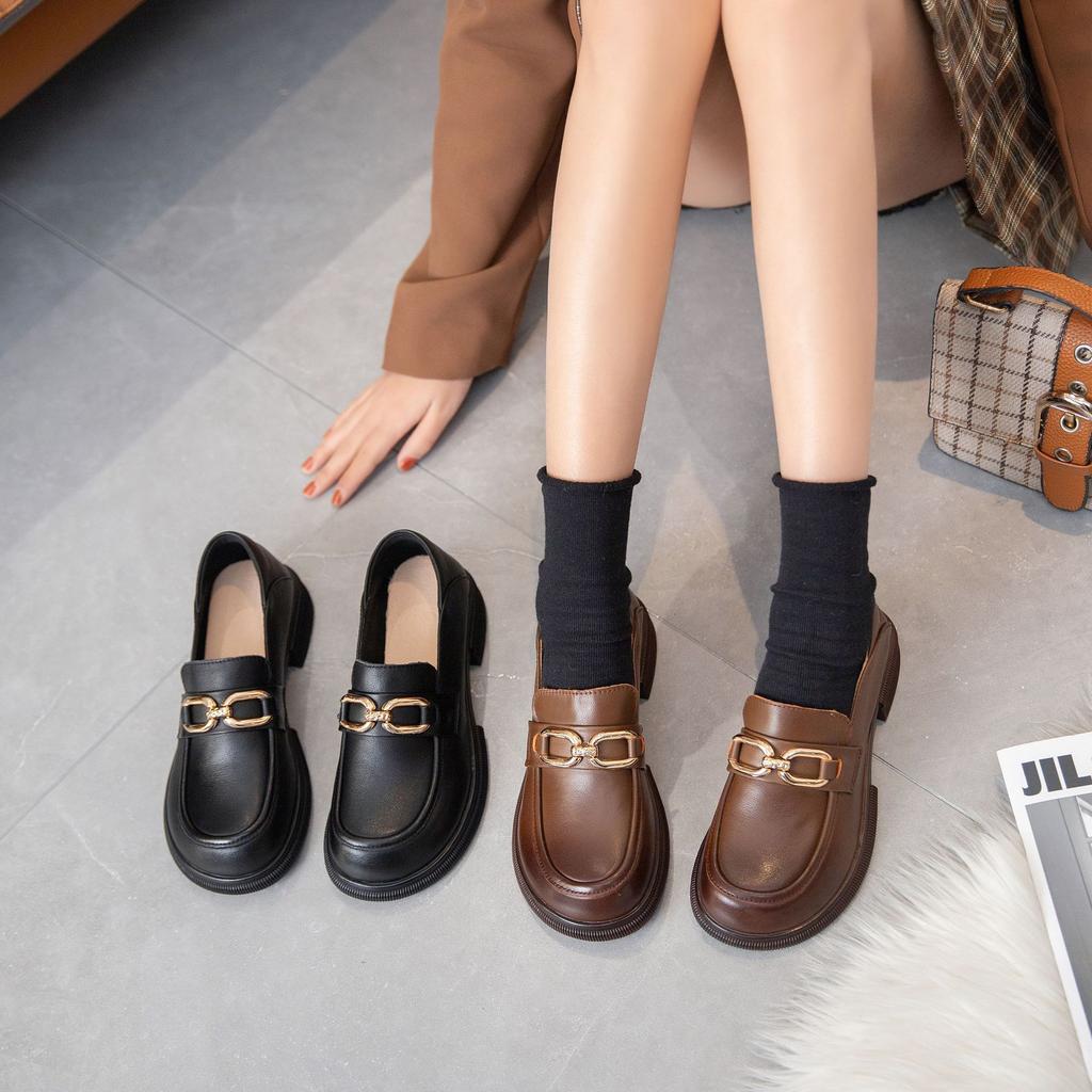The First Layer of Cowhide Women's Shoes Spring and Autumn New British Style One-pedal Casual Soft Leather Leather Single Shoes Loafers Women