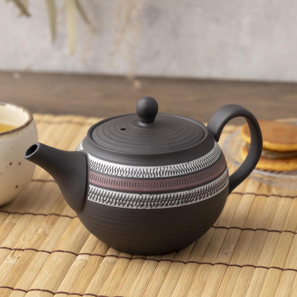 with Obi for Green and Made in tk014 Tokoname-yaki Teapot, Takeharu, Three-Color Biri, 270ml, Net, Deep-Steamed Tea, Hojicha, Genmaicha, Japan, Boxed,