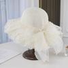 Lace Mesh Sun Hat Women'S Summer Eaves Straw Woven Sun Hat Foreign Style Bow Sun Hat