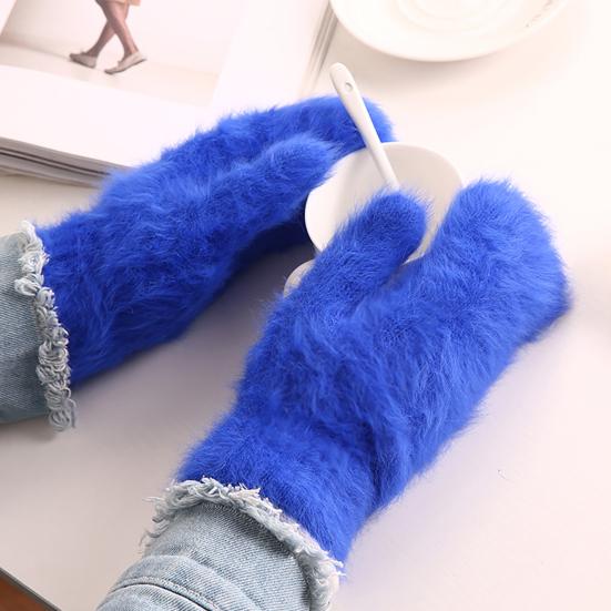 1 Pair Adults Mittens Thickened Stretchy Soft Fuzzy Cozy Cold Resistant Solid Color Windproof Winter Women Gloves for Outdoor