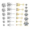 1 Pair Gold Sliver Color Stainless Steel Clear Cubic Zirconia Stud Earrings for Men Women Daily Wear Jewelry Sizes 3-8mm