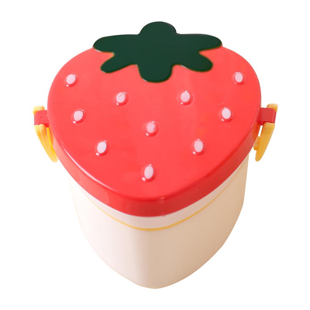 

Kids Cute Strawberry Shape Lunch Box With Fork Spoon 2 Layer Food Grade Large Capacity Food Fruit Storage Bento Box red#0