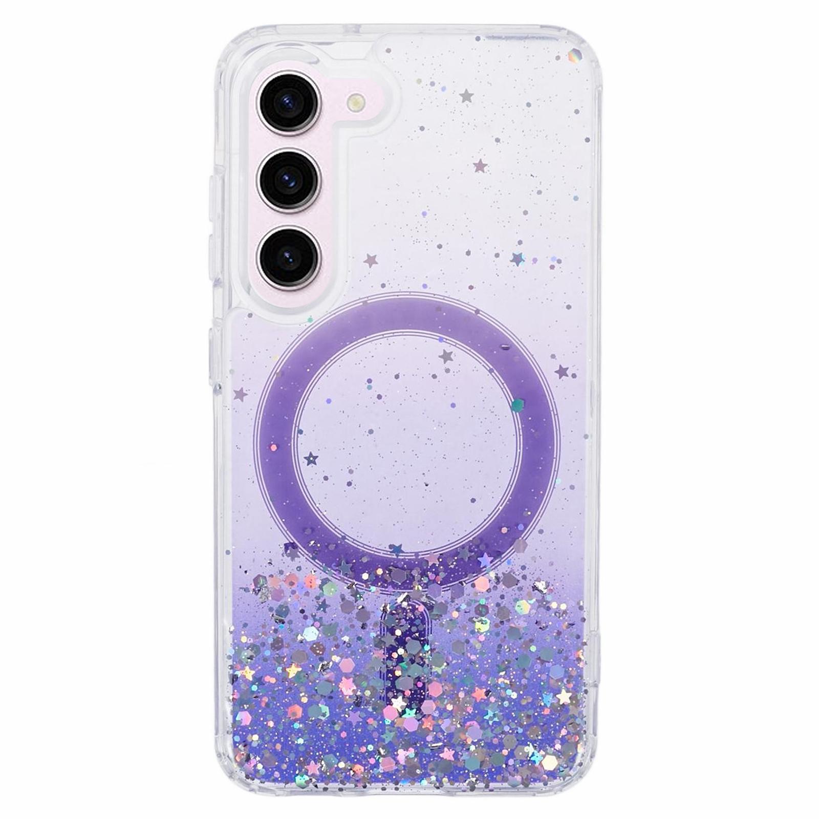 

JTW Series TPU+Acrylic Slim Case for Samsung Galaxy S23+ Case Glitter Epoxy Anti-Drop Phone Cover Compatible with MagSafe Purple