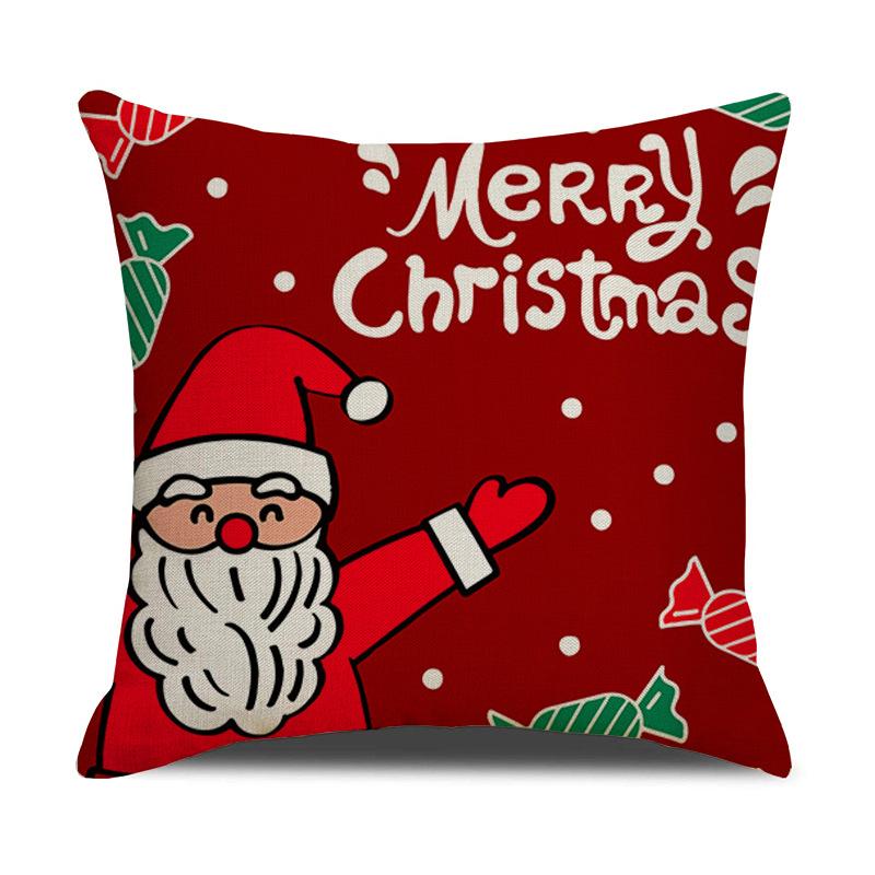 Christmas Pillow Cartoon Red Print Elk Snowflake Sofa Bedroom Linen Cushion Cover