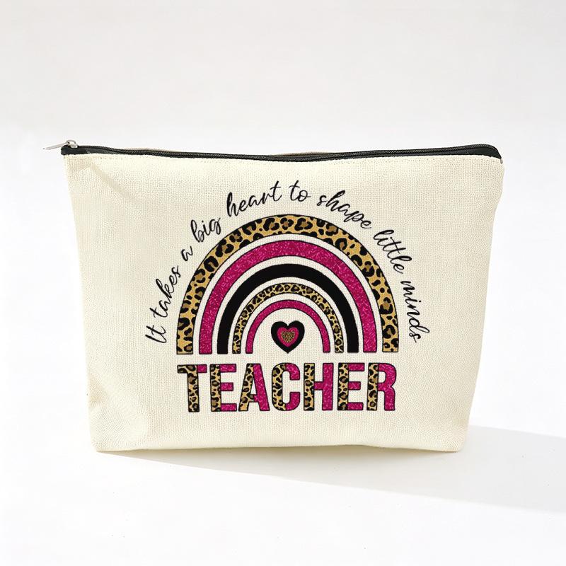 Teacher's Day Inspirational Slogan Makeup Bag - Portable Imitation Linen Zipper Pouch