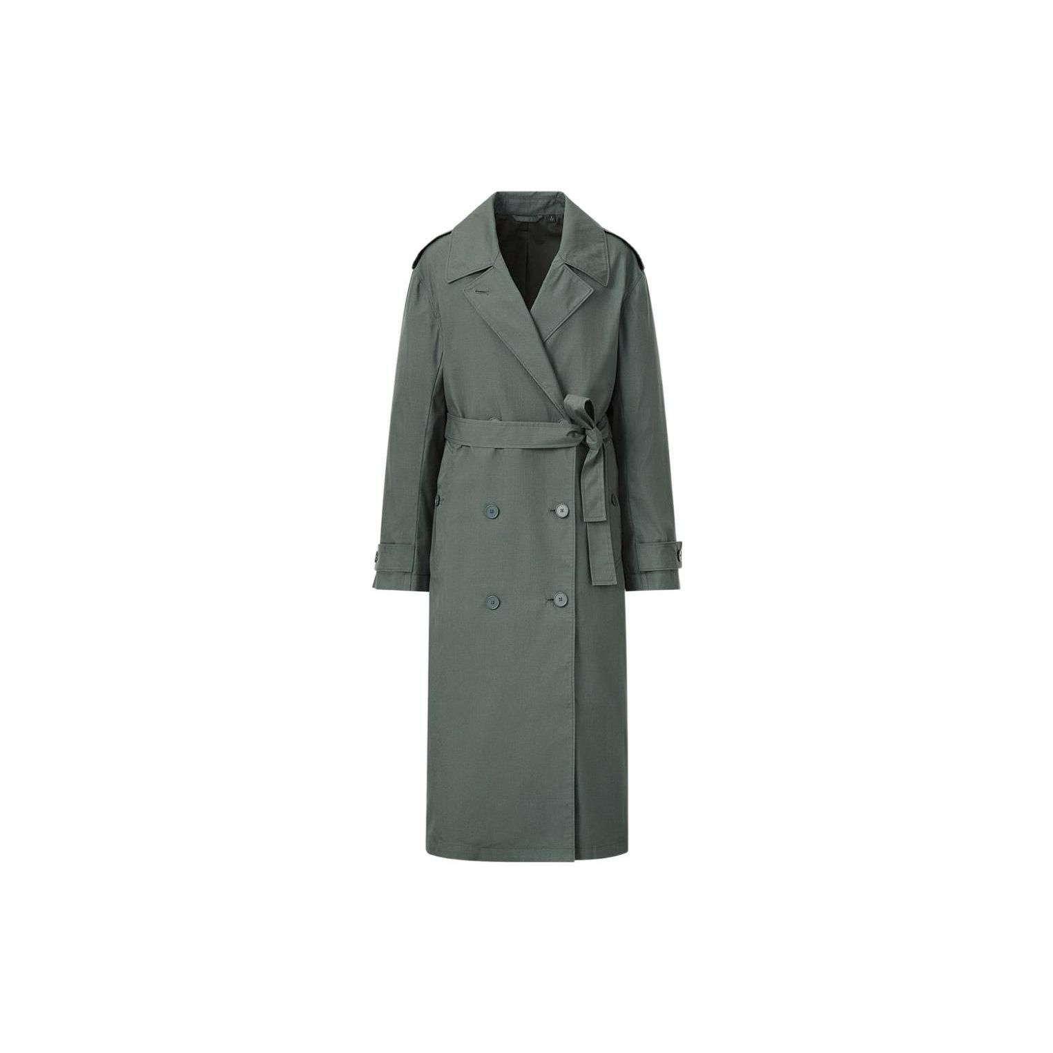 UNIQLO Однотонный двубортный длинный пальто Унисекс пальто Темно-зеленый 439697-58 M gray