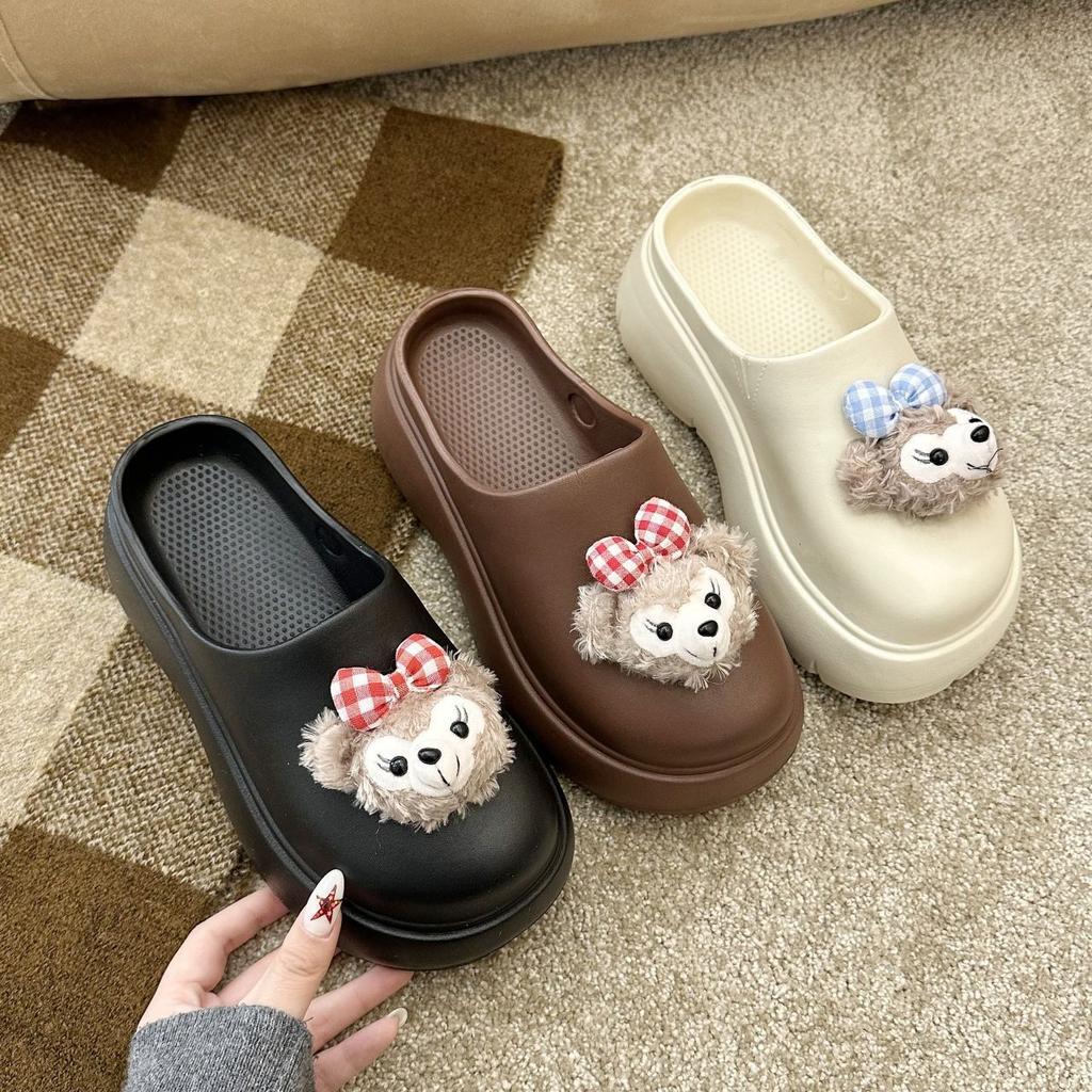 Cute Cartoon Doll Bag Head Non-slip Slippers Spring and Summer 2025 New Models Increase Height One Pedal Small Slippers Women