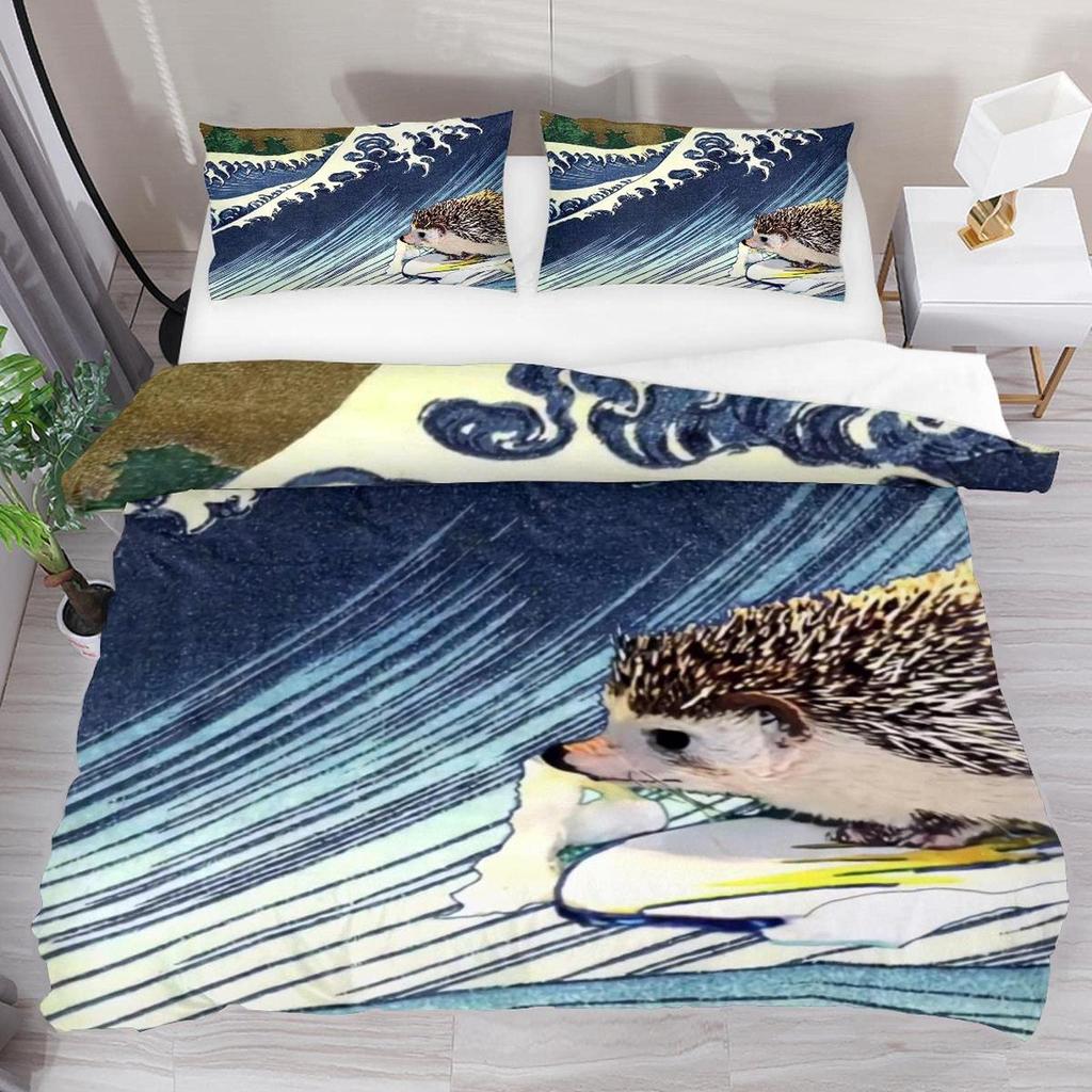 Lovely Hedgehog Duvet Cover Teens Full Runing Animals Bedding Set Modern Field Path Soft Cute Hedgehog Printed 3pcs Bedding Set