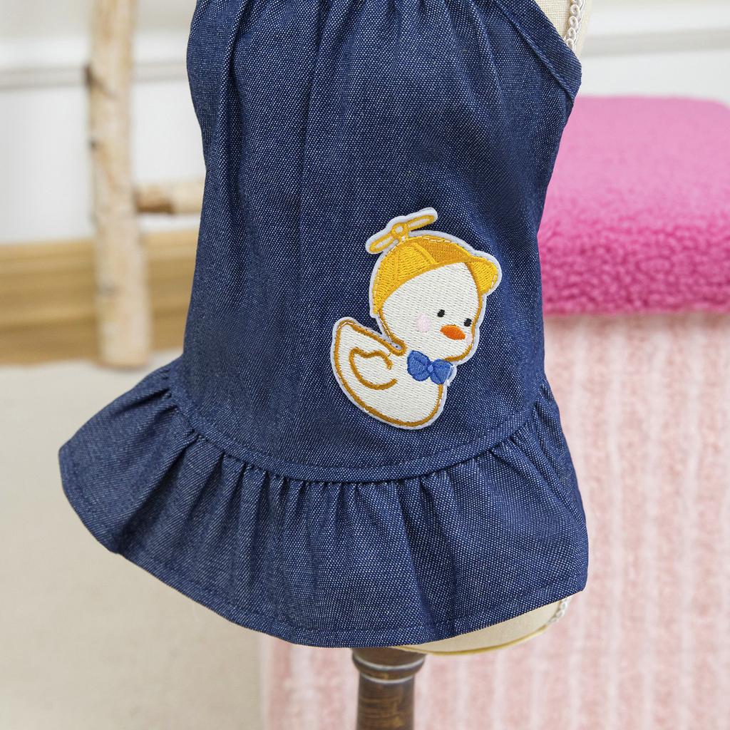 Cute pet dog dog clothes suspenders denim skirt teddy bear small dog spring and autumn summer thin