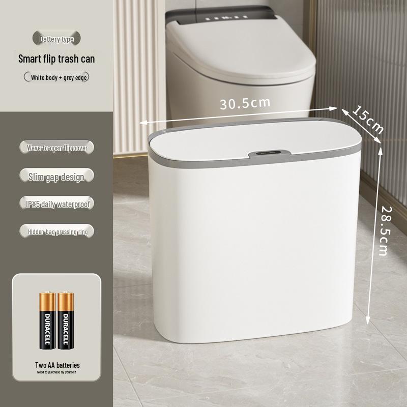 Smart Bathroom Sensor Trash Can - Quiet Flip-Top with Gentle Open/Close